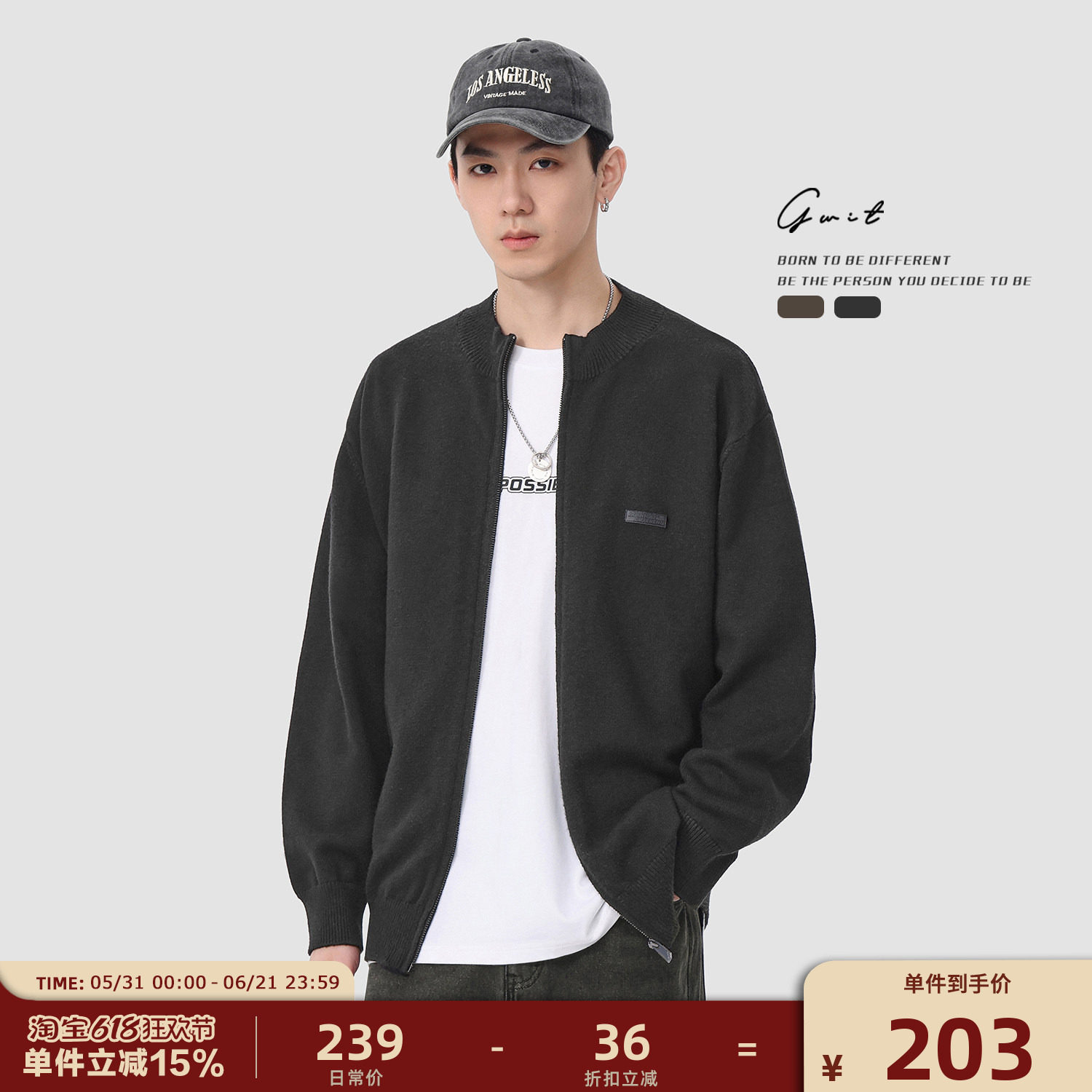 GWIT 美式复古休闲春秋美拉德上衣外穿线衣毛衣外套针织开衫男