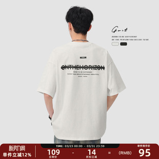 潮牌纯棉短袖 GWIT 痞帅半袖 街头复古印花体恤夏季 T恤男 重磅美式