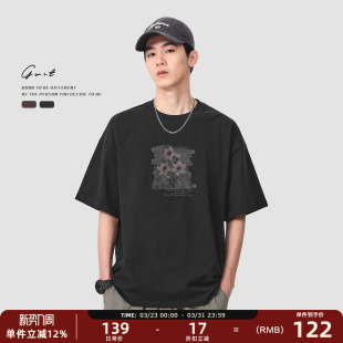 潮牌纯棉短袖 体恤情侣半袖 T恤男 复古重磅国潮花卉印花夏季 GWIT