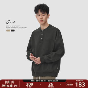 亨利领廓形美式 潮牌长袖 经典 春秋松弛感上衣打底衫 卫衣男 款 GWIT