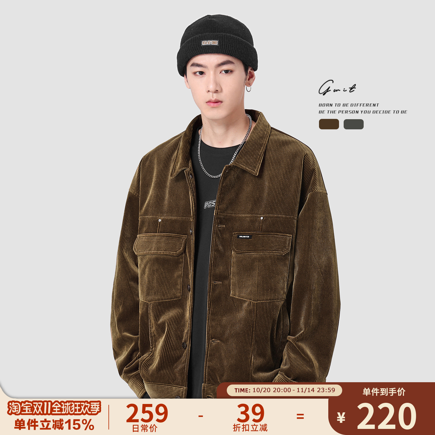 GWIT 春秋新款休闲潮流cleanfit日系复古工装夹克潮牌上衣外套男