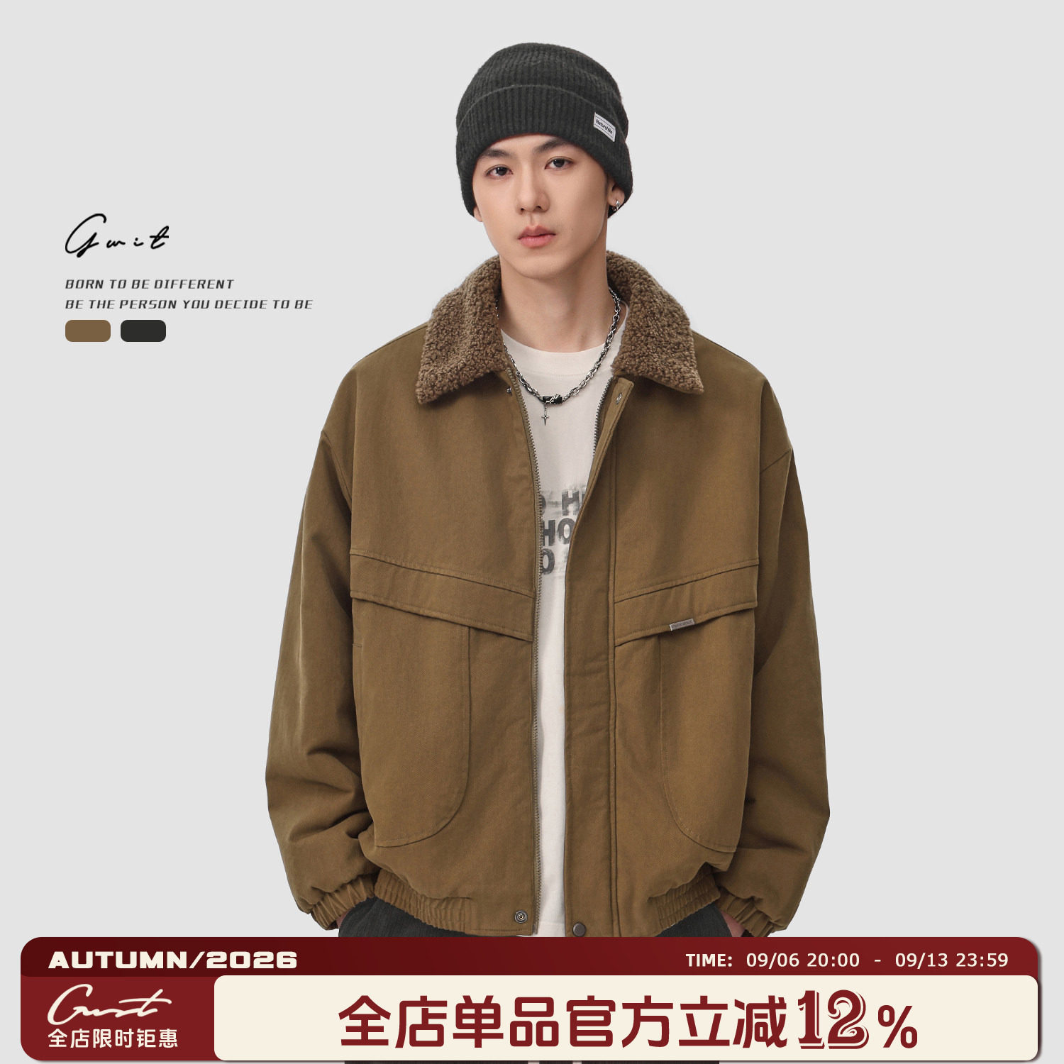 GWIT夹克棉服羊羔毛外套男图片