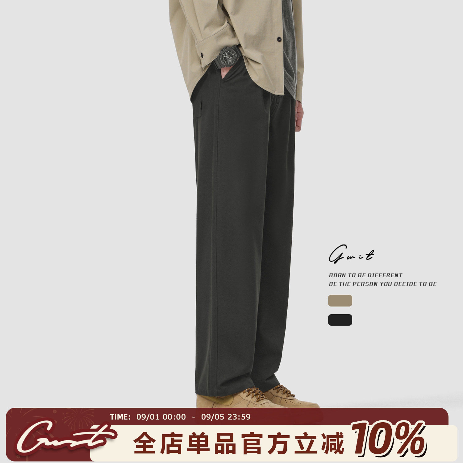 GWIT 春夏薄款垂感透气美式复古工装潮牌宽松直筒轻薄休闲裤男图片
