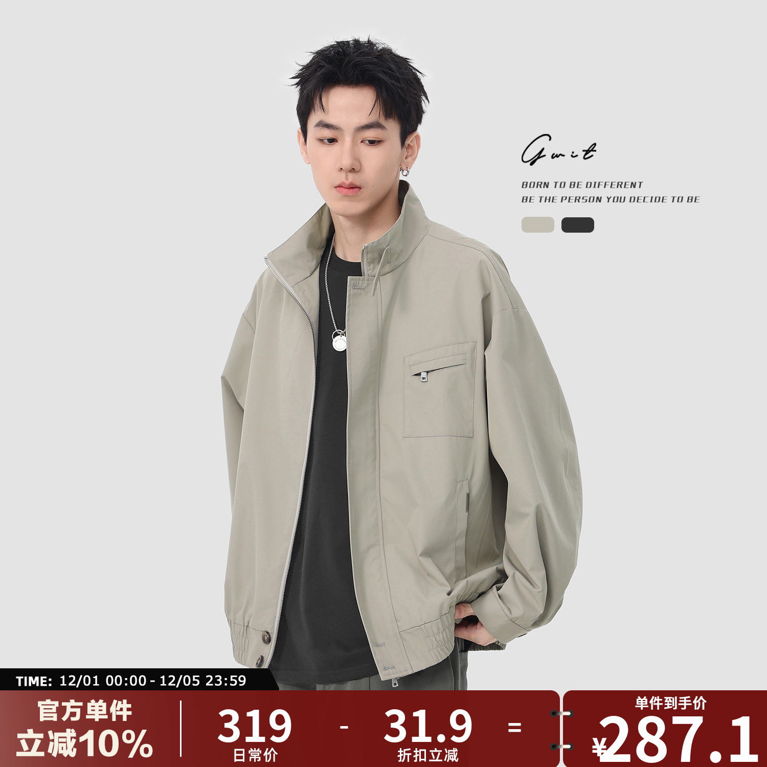 GWIT 美式复古cleanfit春秋棒球服短款休闲夹克上衣工装外套男士