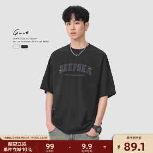 半袖 GWIT 美式 街头磨损印花重磅体恤夏季 T恤男 潮牌复古纯棉短袖