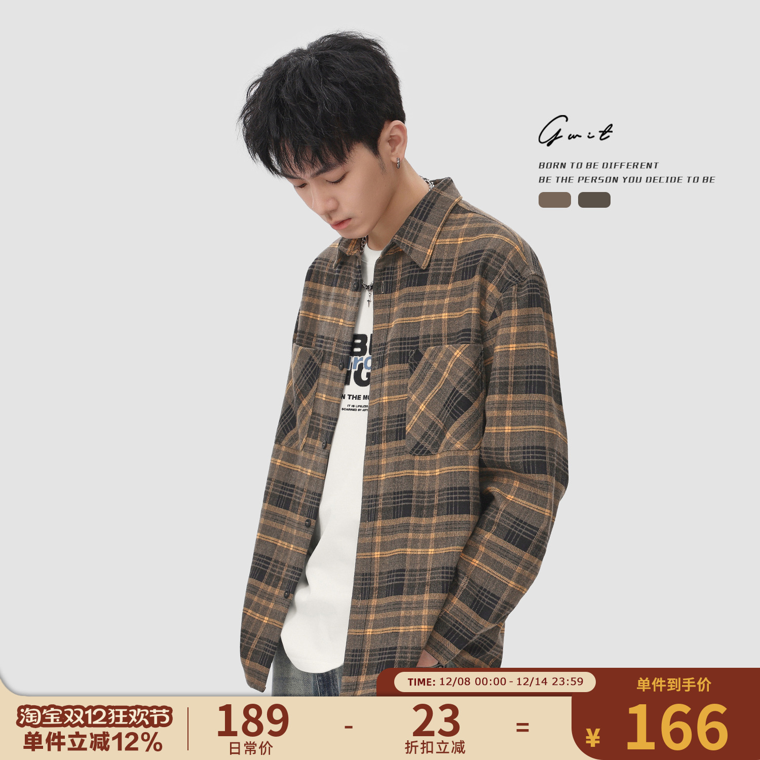 GWIT复古寸衫外套衬衣格子衬衫男