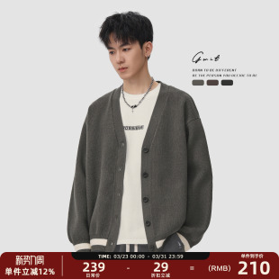 撞色上衣春秋外穿线衣松弛感毛衣针织开衫 GWIT 款 复古经典 男 美式