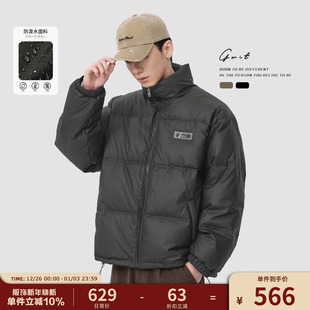 面包服潮牌美式 保暖pu皮外套短款 复古加厚羽绒服男 90绒冬季 GWIT