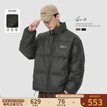 GWIT 90绒冬季保暖pu皮外套短款面包服潮牌美式复古加厚羽绒服男