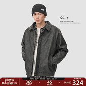 GWIT 夹克PU外套棉服加厚夹棉皮衣男 保暖短款 美式 复古Vintage冬季