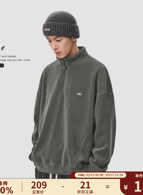 GWIT 冬季重磅摇粒绒户外保暖骑行登山打底加绒加厚半拉链卫衣男