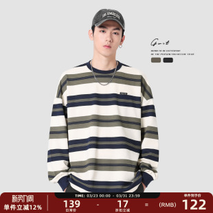 圆领条纹长袖 GWIT 潮牌体恤内搭上衣情侣打底衫 美式 T恤男 春秋新款