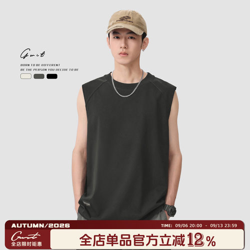 GWIT纯棉无袖T恤运动纯色背心男