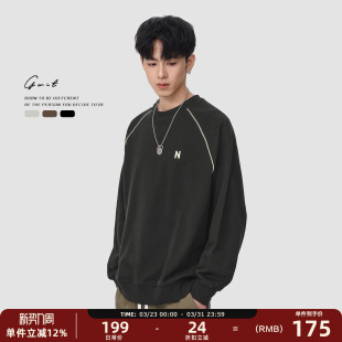 套头潮牌长袖 休闲插肩撞色春秋上衣打底衫 圆领卫衣男 美式 GWIT