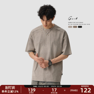 短袖 GWIT 夏季 潮牌水洗做旧半袖 T恤男Vintage重工复古吊染 美式