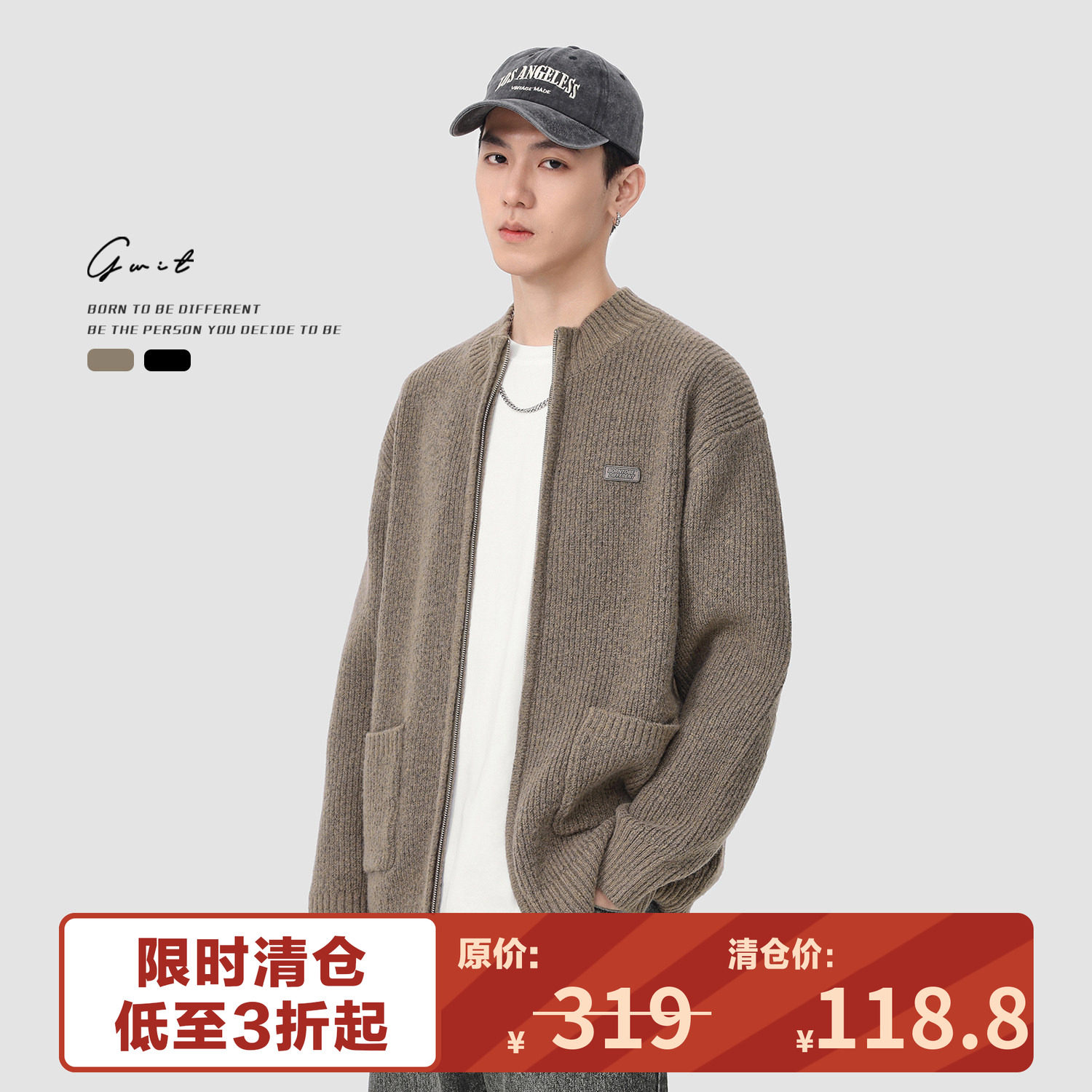 【福利清仓】美式复古春秋夹克上衣外穿线衣毛衣外套针织开衫男图片