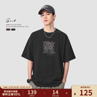 潮牌纯棉短袖 体恤情侣半袖 T恤男 复古重磅国潮花卉印花夏季 GWIT