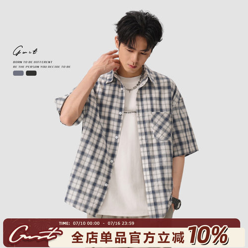 GWIT格子衬衣夏季短袖衬衫
