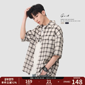美式 短袖 休闲复古格子衬衣夏季 GWIT 轻薄垂感半袖 潮牌薄款 衬衫 男