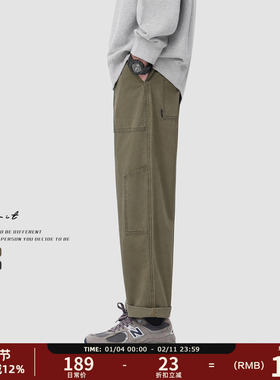 GWIT 美式复古重磅水洗做旧Vintage春秋潮牌口袋休闲直筒工装裤男