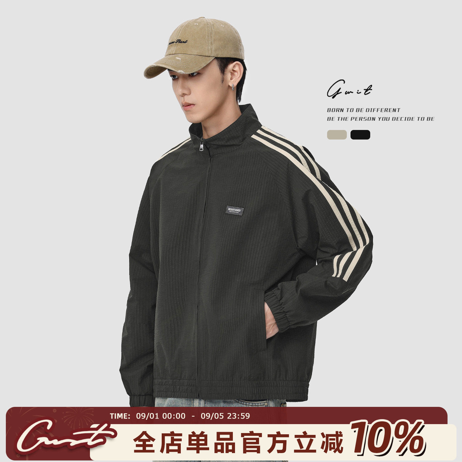 GWIT美式潮牌撞色立领夹克图片