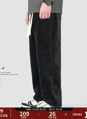 GWIT 450g霜花银狐绒 冬季新款保暖宽松直筒加绒加厚垂感休闲裤男