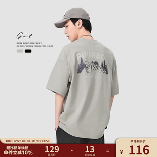 潮牌纯棉短袖 GWIT 潮流体恤半袖 复古重磅山脉印花夏季 T恤男 美式