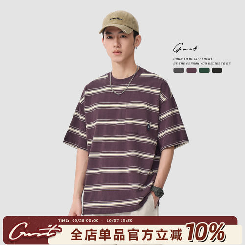 GWIT美式复古条纹夏季短袖T恤男