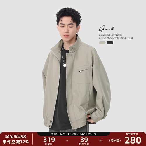 GWIT 美式复古cleanfit春秋棒球服短款休闲夹克上衣工装外套男士