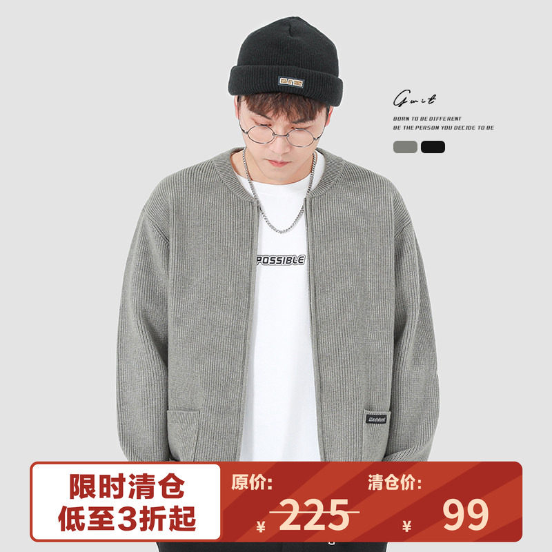 GWIT纯色拉链针织开衫毛衣图片