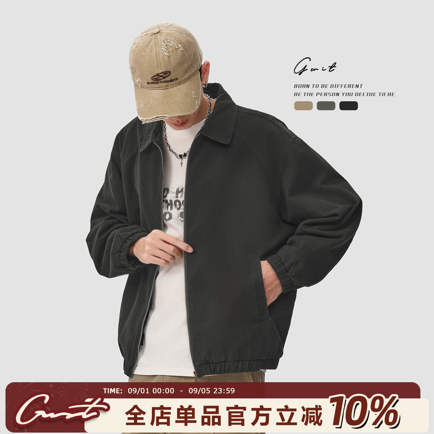 GWIT翻领工装外套男休闲夹克图片