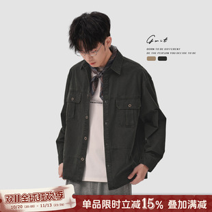 GWIT 酵石落色洗 高地棉衬衫外套上衣男长袖衬衣美版工装Vintage