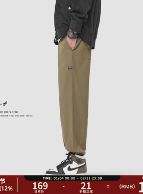 GWIT 美式复古水洗重磅cargo春秋卡其休闲裤束脚长裤潮牌工装裤男