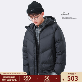 宽松短款 GWIT 新款 冬季 潮流外套保暖加厚连帽羽绒服男 90绒Pertex