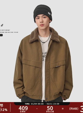 GWIT 美拉德复古Vintage夹克冬季保暖棉服加厚羊羔毛工装外套男
