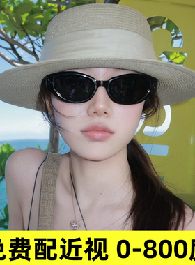 韩版猫眼黑色近视墨镜女潮配度数