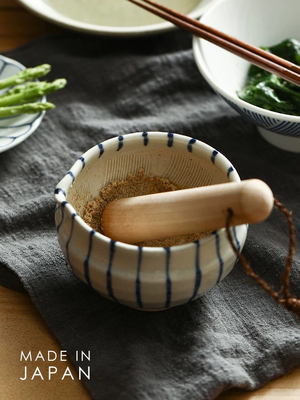 Craftman House日本进口濑户烧研磨碗十草纹研磨钵家用陶制研磨器