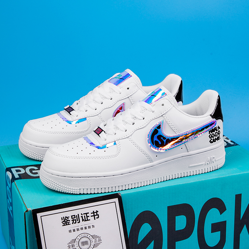 莆田AJ1男款空军一号男鞋电玩像素白镭射联名低帮板鞋休闲小白鞋