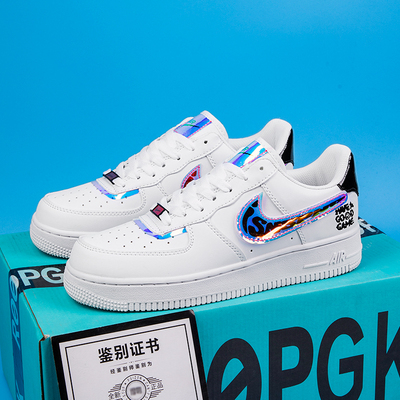 莆田AJ1男款空军一号男鞋电玩像素白镭射联名低帮板鞋休闲小白鞋