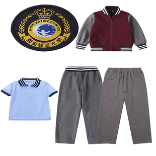 西安铁五小学校服学院英伦风夏季 湖蓝短袖 T恤春秋枣红棒球服套装