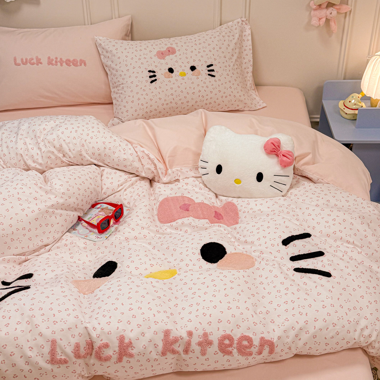 卡通风KT猫纯棉四件套全棉被套床单少女心公主风儿童女孩床品套件