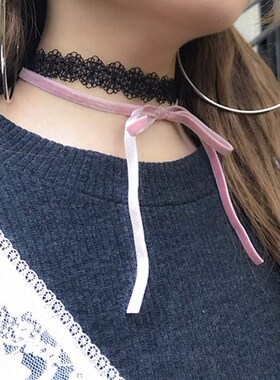 新款BUBBLES精致蕾丝绒带脖链项链锁骨链CHOKER