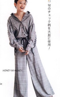 特价！高桥爱秋新款HMH千鸟格纹长袖绑带个性收腰翻领阔腿连体裤