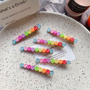 韩版ins彩色笑脸发夹简约百搭可爱少女刘海夹迷你细长侧边夹发卡