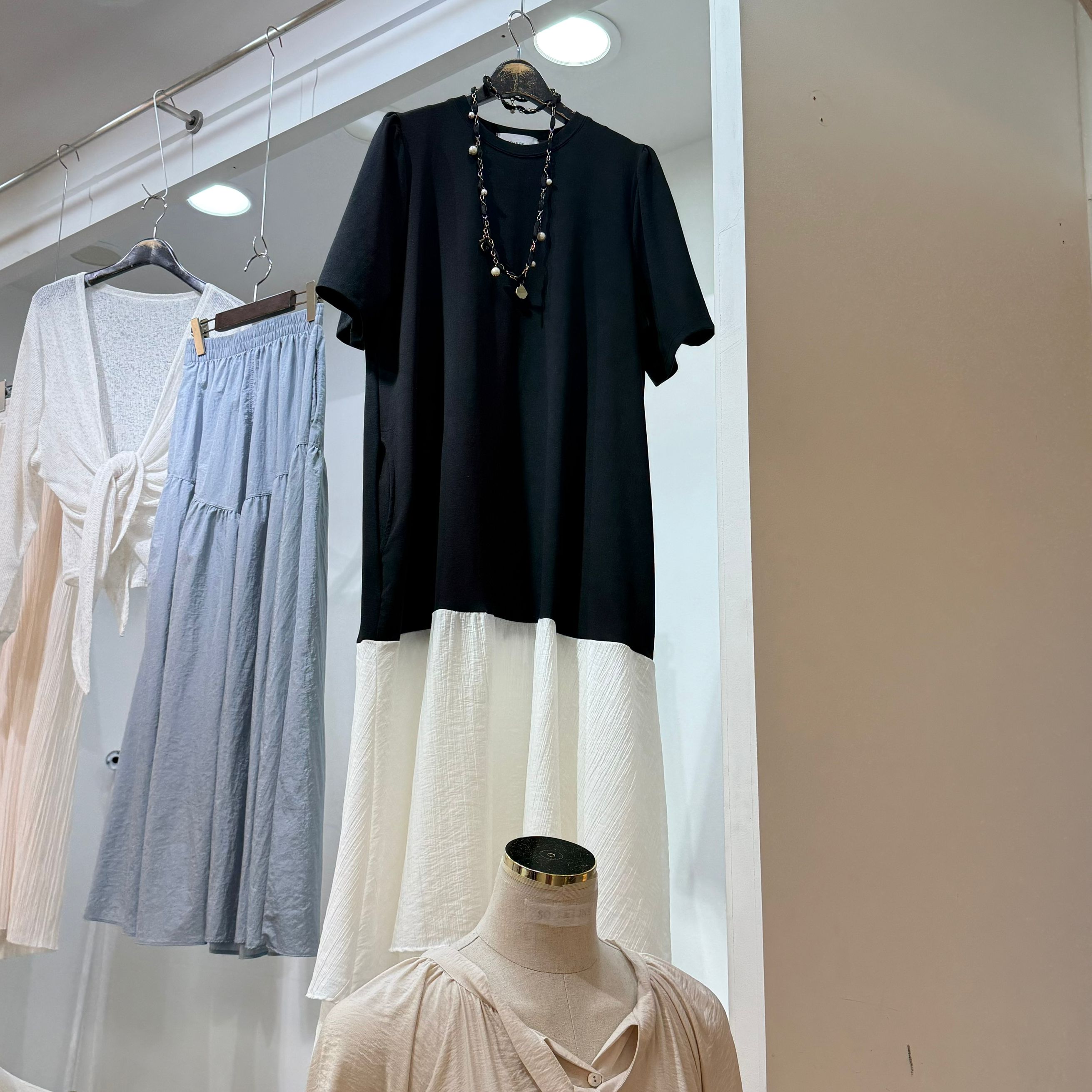 韓國拼接設計大碼連衣裙魚尾短袖