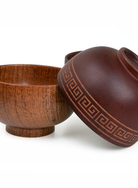 藏式花纹手工八吉祥实木酥油茶碗