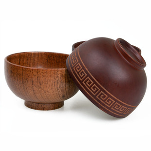 藏式花纹酥油茶碗 手工八吉祥实木枣 家用传统工艺 西藏木碗糌粑