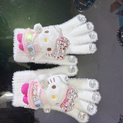 新款镶钻HelloKitty手套高级感手套