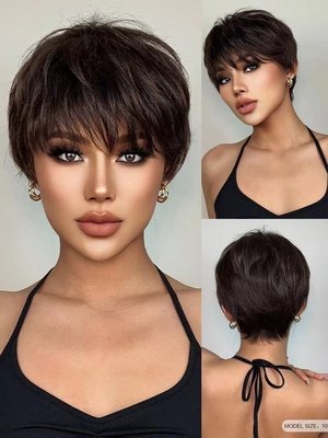 Short wig Pixie cut Brazilian  hair wigs欧美短发直发头套