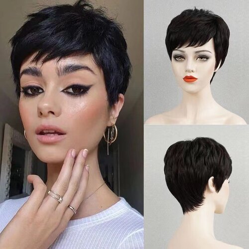 Short wig Pixie cut Brazilian  hair wigs欧美短发直发头套